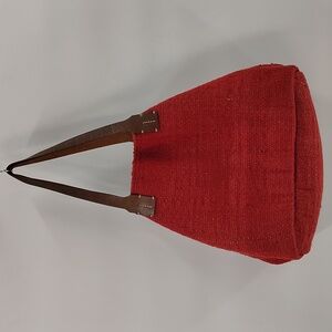 J.Jill Purse Red Tie Close Large Shoulder Bag Interior Pocket Leather Handles